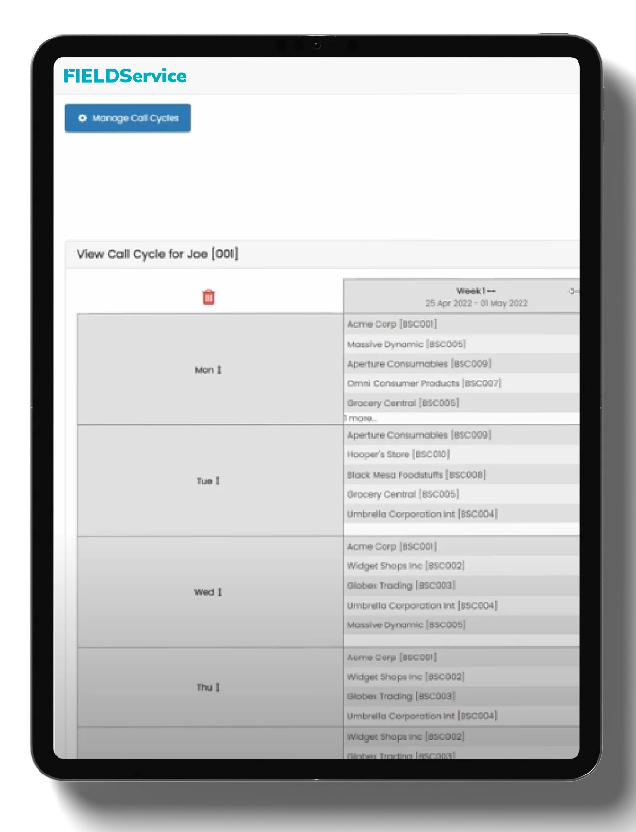 Field Sales Automation Software FSA dashboard on an iPad